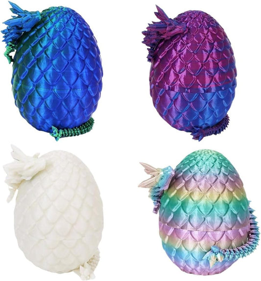 4PCS 3D Printed Dragon Eggs with Dragon Inside House of The Dragon Articulated Crystal Dragon Mystery Dragon Egg Fidget Toy Surprise 3D Printed Animals Set (Multicolor2-4pcs)