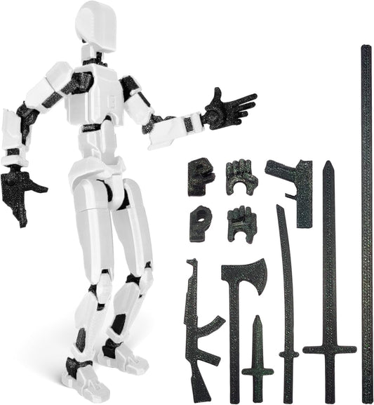 Robot Action Figure, 3D Printed with Full Articulation for Stop Motion Animation (White)