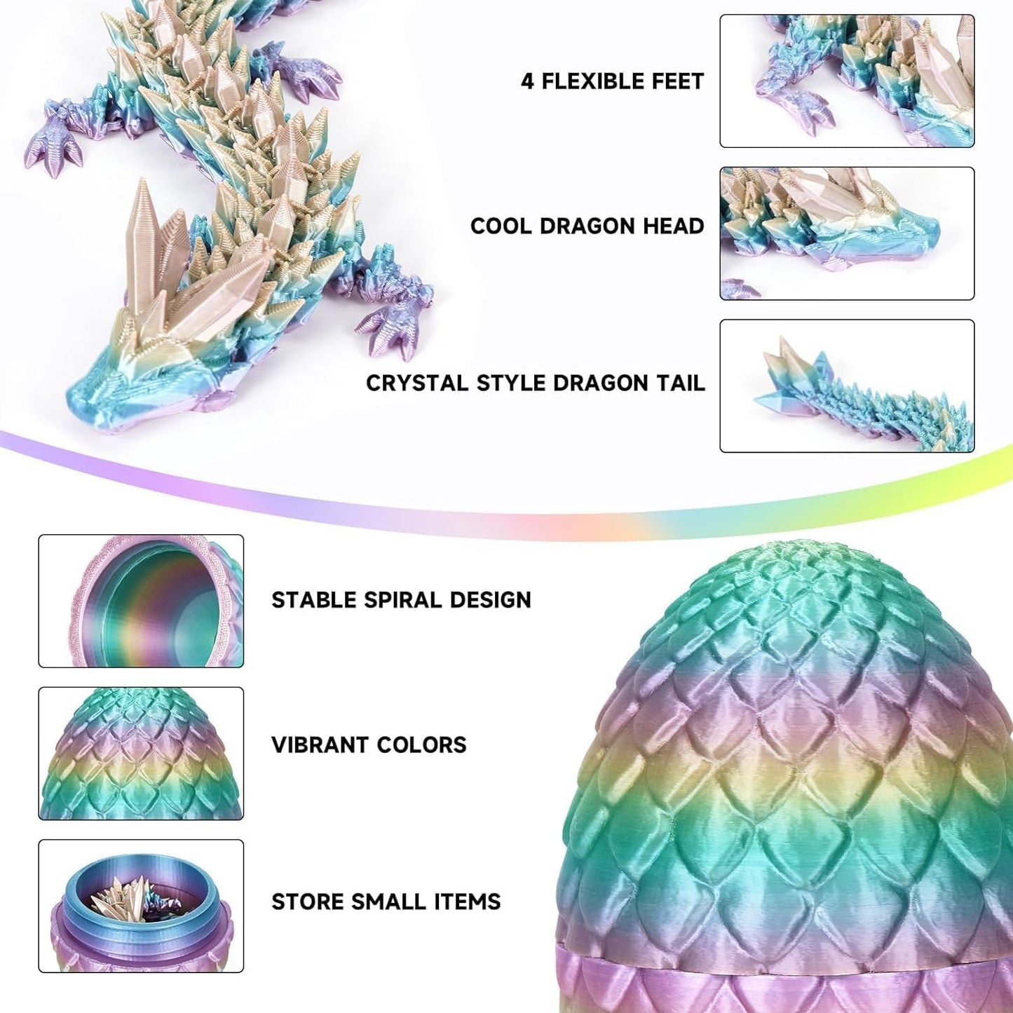 4PCS 3D Printed Dragon Eggs with Dragon Inside House of The Dragon Articulated Crystal Dragon Mystery Dragon Egg Fidget Toy Surprise 3D Printed Animals Set (Multicolor2-4pcs)