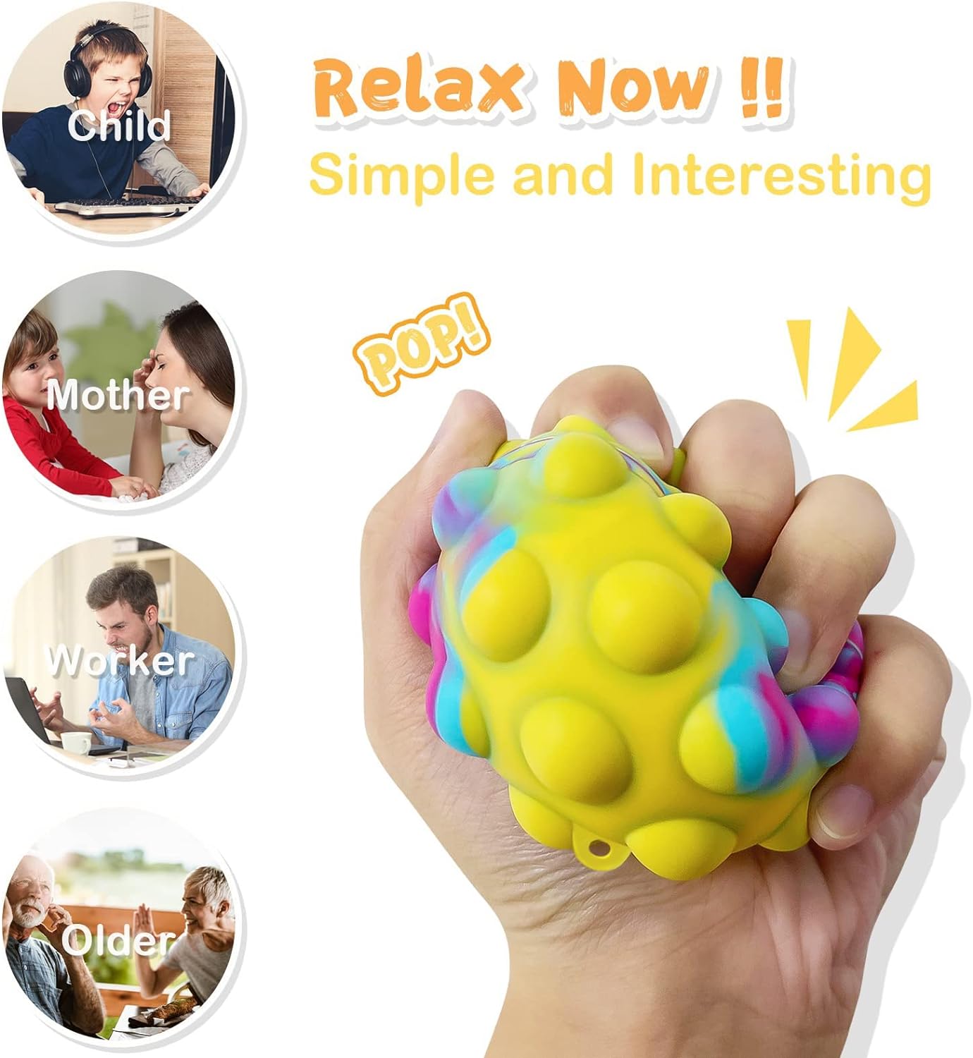 Pop Fidget Toys Its Ball Toy 4 PCS 3D Stress Balls It Pop Fidgets Pack Party Favors for Kids Toys Autism Sensory Toys Bulk Squeeze Toys Toddler Toys for Boys Adult Stress Relief Easter Basket Stuffers