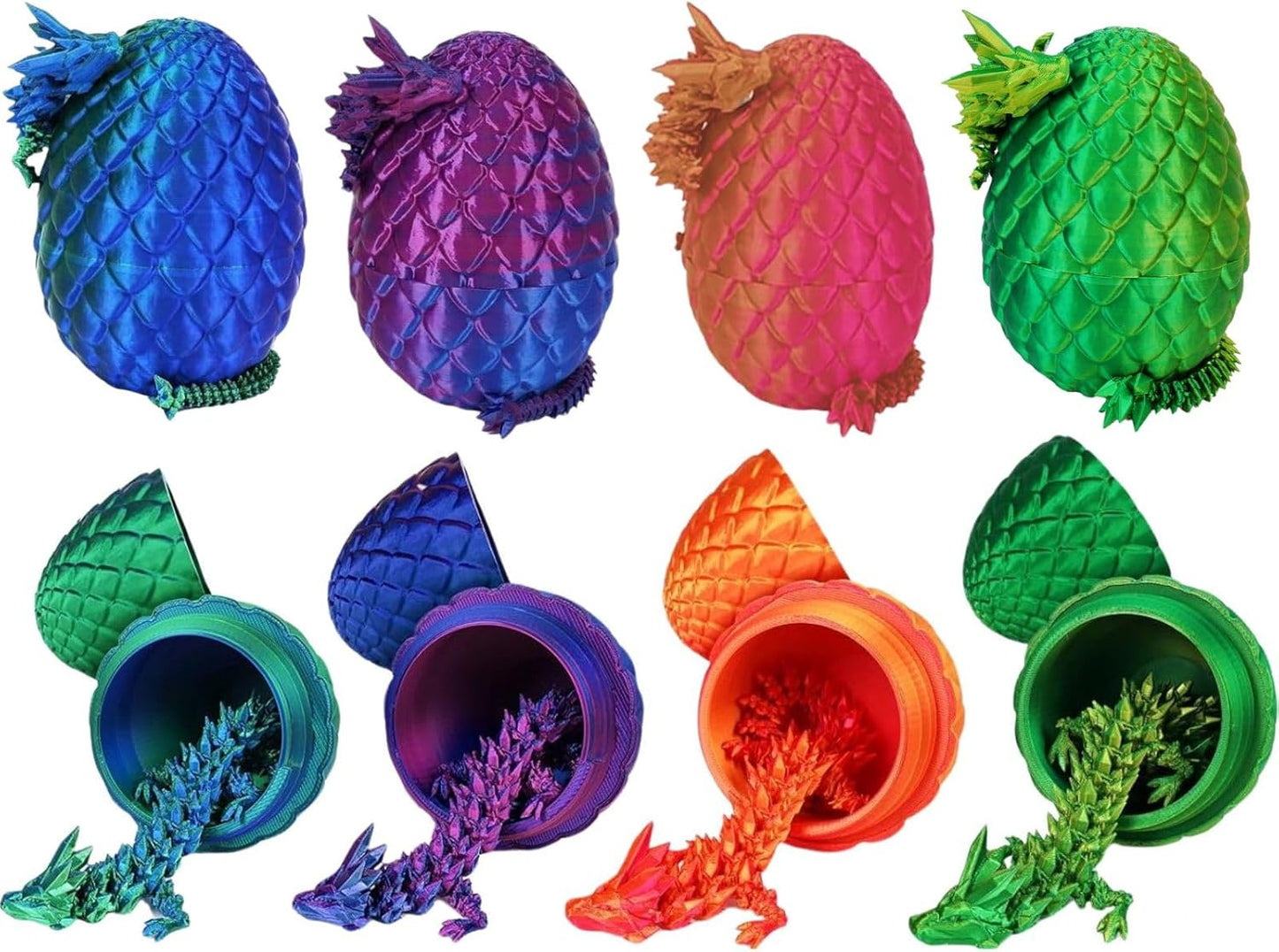 4PCS 3D Printed Dragon Eggs with Dragon Inside House of The Dragon Articulated Crystal Dragon Mystery Dragon Egg Fidget Toy Surprise 3D Printed Animals Set (Multicolor2-4pcs)