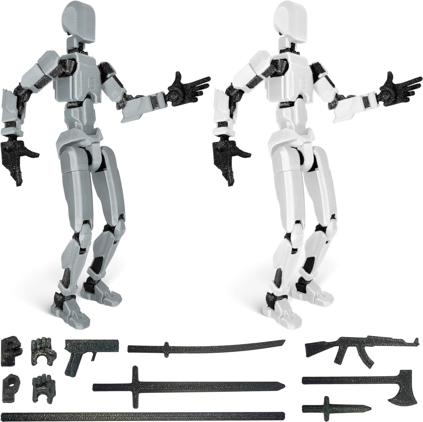 Robot Action Figure, 3D Printed with Full Articulation for Stop Motion Animation (White)