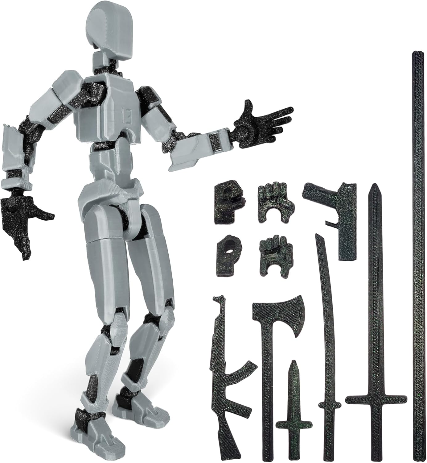 Robot Action Figure, 3D Printed with Full Articulation for Stop Motion Animation (White)