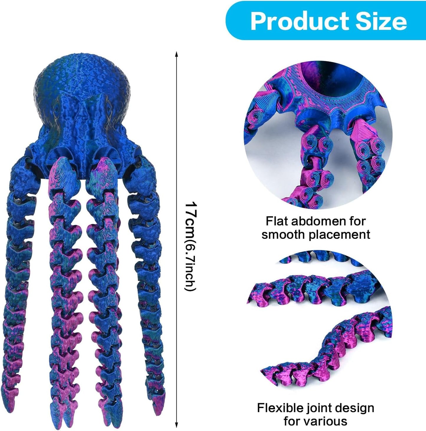 3D Printed Octopus Animals Toy, Octopus Fidget Toy for Autism ADHD 3D Printed Gift DIY Creative Ornament Articulated Dragon Toys Home Decor for Christmas… (Purple)