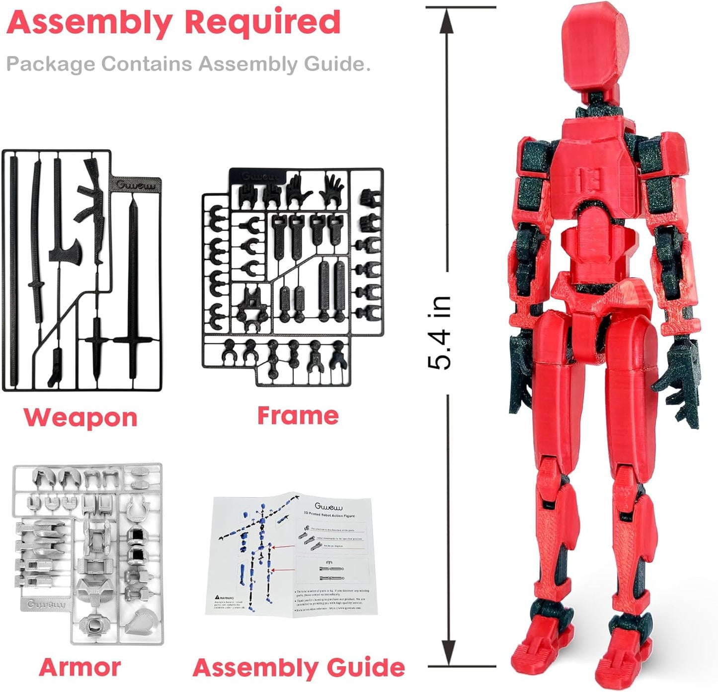 Robot Action Figure, 3D Printed with Full Articulation for Stop Motion Animation (White)