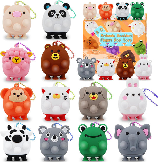 12 PCS Party Favors for Kids,3D Animal Pop Toys,Goodie Bags Stuffers for Kids,Pinata Stuffers Carnival Prizes,Fidget Toys Bulk,Prize Treasure Box Toys for Classroom,Suction Toys for Toddlers