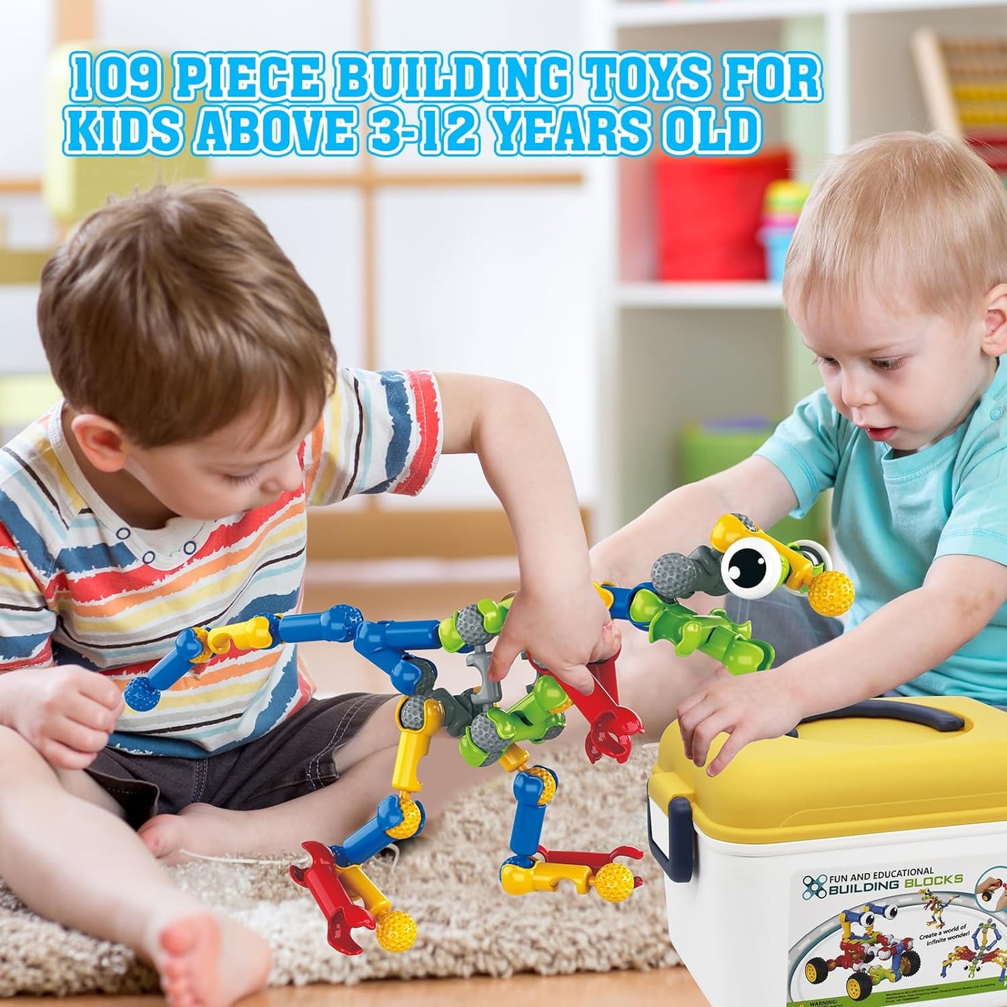 Building Toys,109 Piece STEM Toys for Kids Ages 3 4 5 6 7 8 9 10 11 12 Years Old Boys and Girls Christmas Birthday Gifts Children Building Blocks Creative and Educational Kids Toys Projects