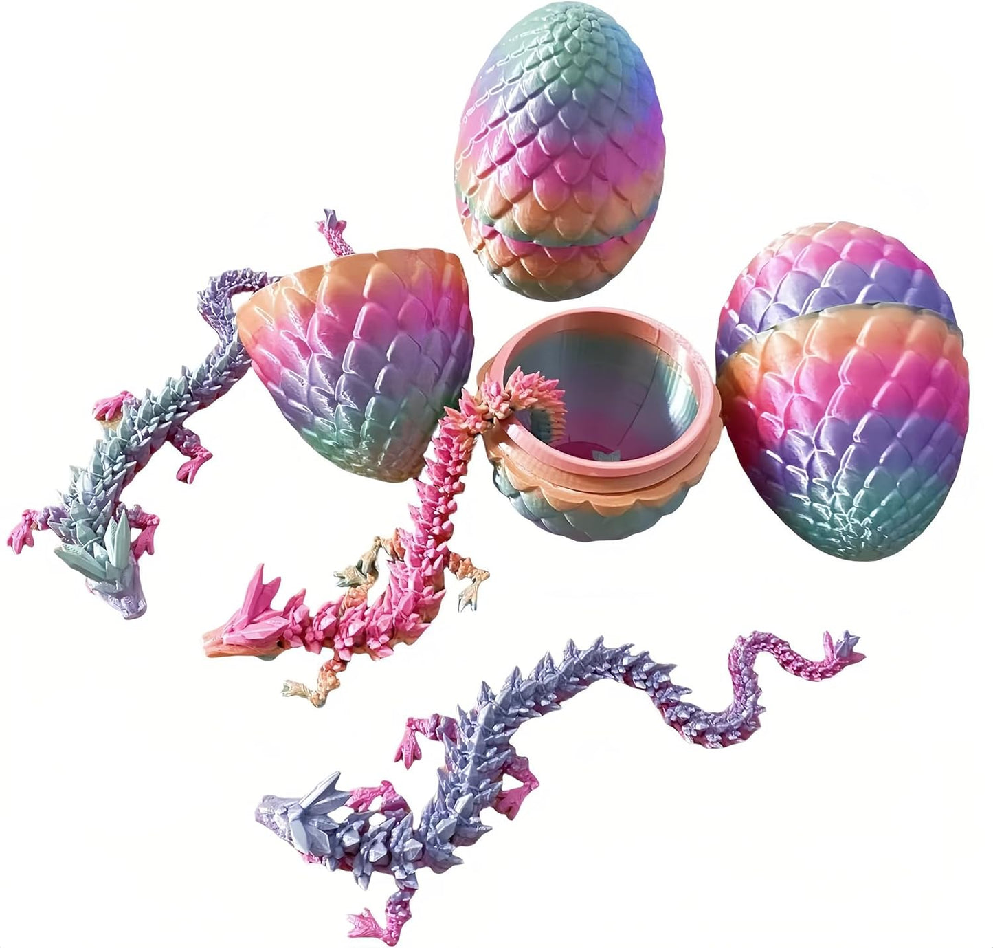 3D Printed Dragon Egg, Dragon Egg with Dragon Inside, Articulated Crystal Dragon Toy, Fidget Toy Adults, Home Office Executive Desk Toys, Birthday Party Decorations(Multicolor Random)