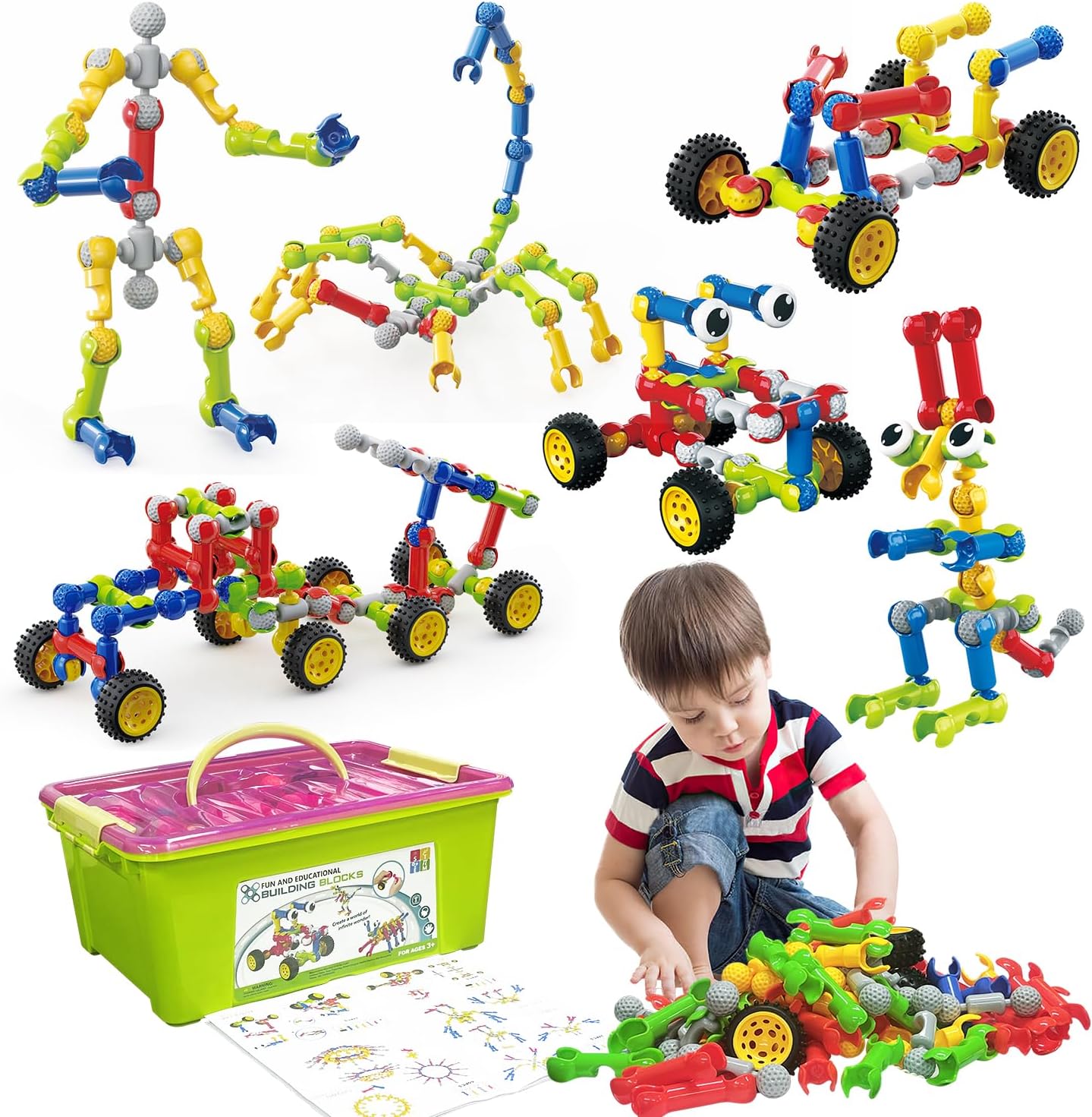 Building Toys,109 Piece STEM Toys for Kids Ages 3 4 5 6 7 8 9 10 11 12 Years Old Boys and Girls Christmas Birthday Gifts Children Building Blocks Creative and Educational Kids Toys Projects