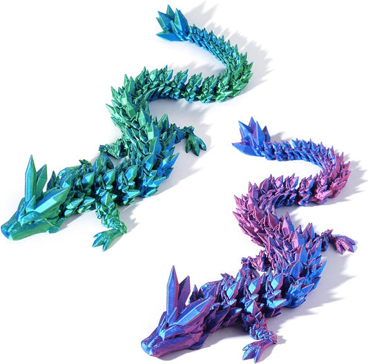 2PCS 12" 3D Printed Dragon, Articulated Dragon, Crystal Dragon, Dragon Fidget Toy, Home Office Decor Executive Desk Toys