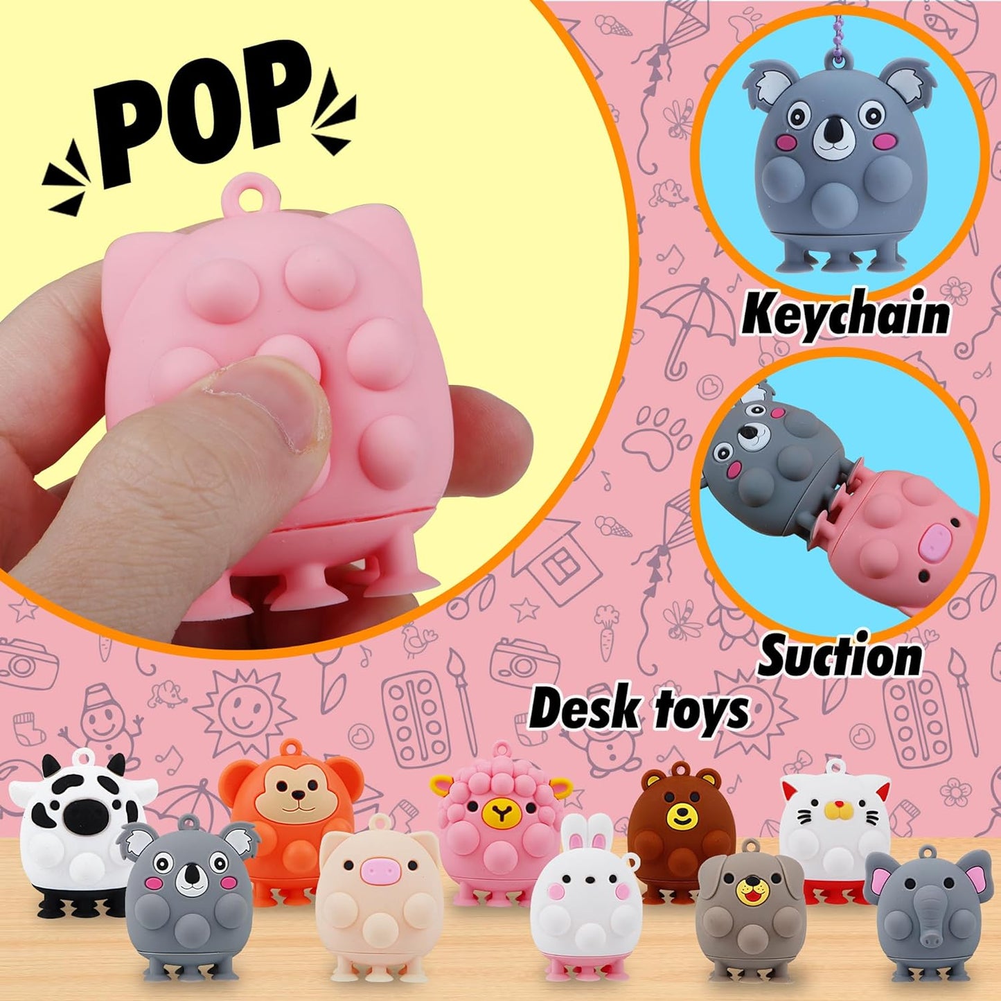 12 PCS Party Favors for Kids,3D Animal Pop Toys,Goodie Bags Stuffers for Kids,Pinata Stuffers Carnival Prizes,Fidget Toys Bulk,Prize Treasure Box Toys for Classroom,Suction Toys for Toddlers