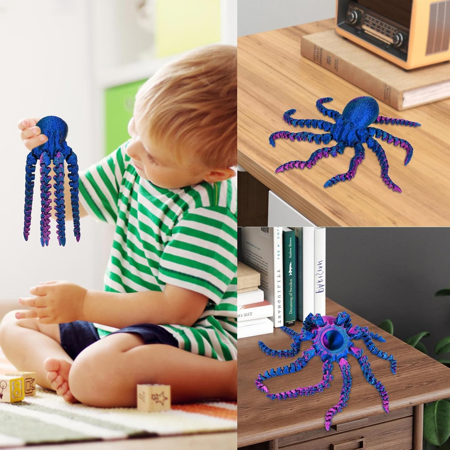 3D Printed Octopus Animals Toy, Octopus Fidget Toy for Autism ADHD 3D Printed Gift DIY Creative Ornament Articulated Dragon Toys Home Decor for Christmas… (Purple)