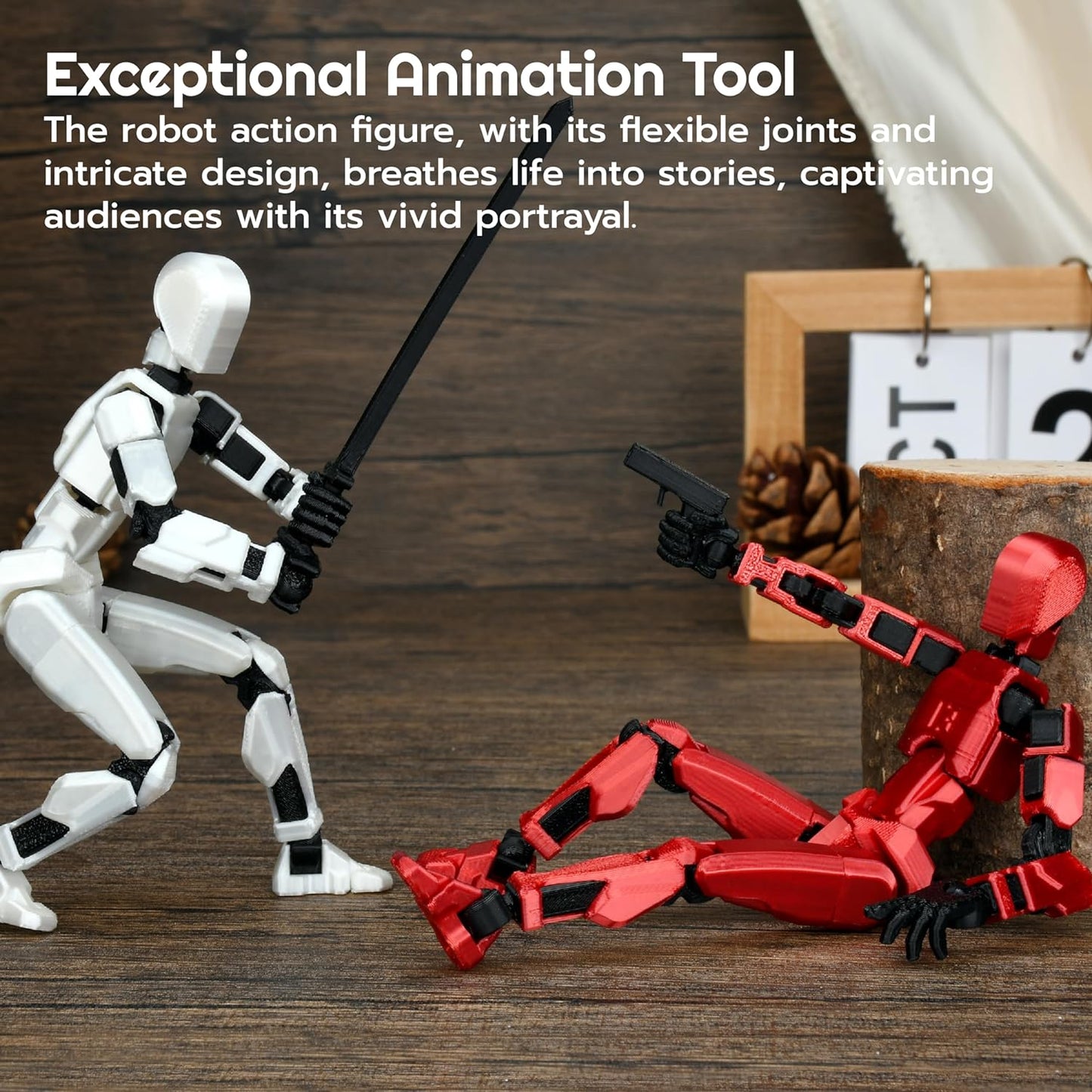 Robot Action Figure, 3D Printed with Full Articulation for Stop Motion Animation (White)